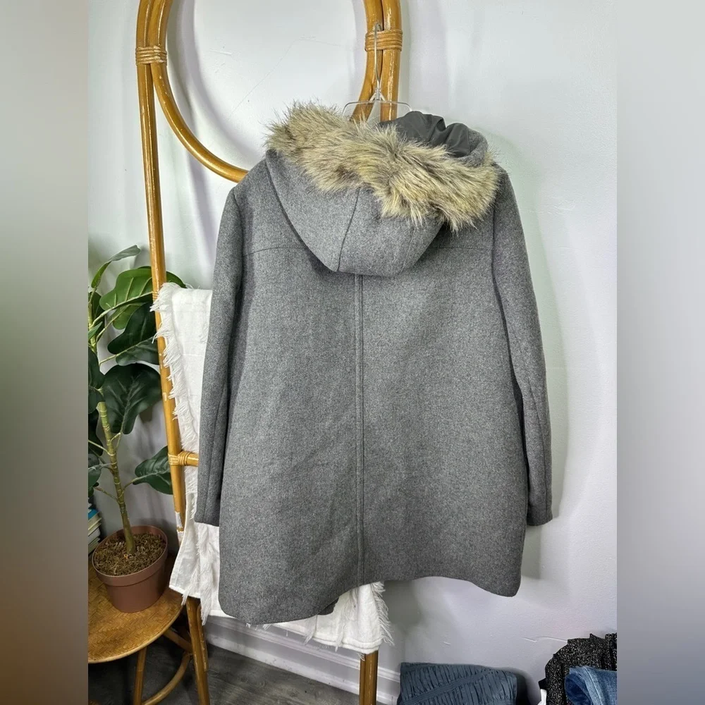 J.Crew Vail Parka Coat Wool Blend Faux Fur Hood Grey Winter Coat sz 12